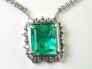 [3743P]Pt850 platinum natural emerald natural diamond E 1.07ct/D 0.11ct/5.5g necklace 