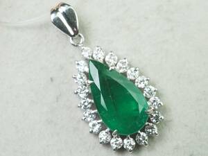 [3718D] judgement document attaching Pt900 platinum natural emerald natural diamond E 1.53ct/D 0.31ct/2.6g pendant top 