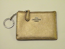 m1312 COACH コーチ カードケース パスケース 小銭入れ キーリング付き 本革 レザー シャンパンゴールド_画像1