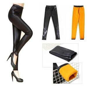  skinny pants long height leather manner leggings stretch waste to rubber reverse side nappy thick fake leather lady's black XXL