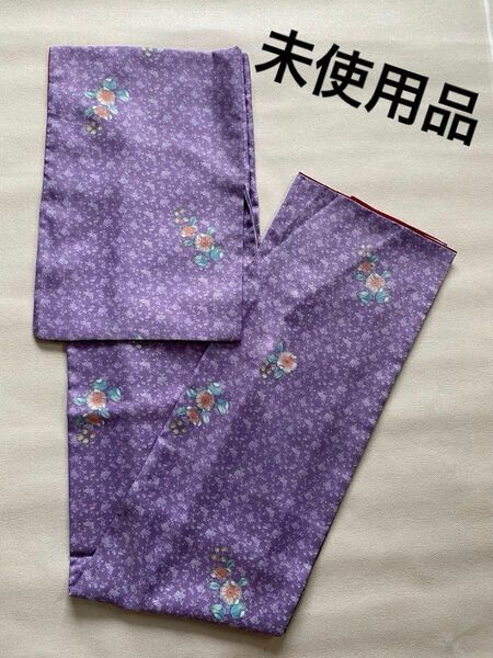 未使用品　洗える着物 化繊 ポリエステル 小紋 パープル 花の地紋 椿　梅花