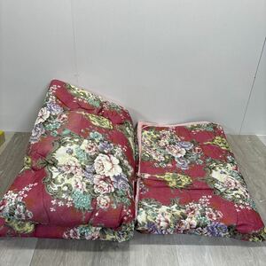 1103 布団　掛布団　2点セット　春夏用　花柄　お客様用　寝具　140×190cm 150×200cm 現状品　