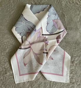  Jim Thompson silk 100% scarf floral print ivory light gray beige pink light purple Asian Thai made 