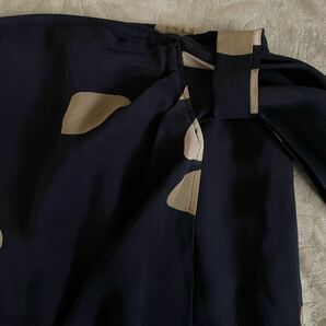 Max Mara シルク100% 巻きスカート 白タグ 紺 ベージュ 茶色 ドレープ 絹 ドット風 ロング マックスマーラ イタリア製の画像10