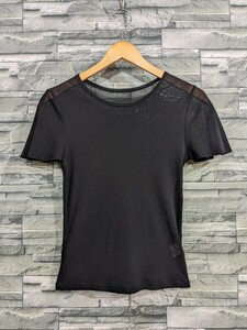 ★送料無料★Sensounico　センソユニコ　半袖　Tシャツ　カットソー　 透け感　黒　レディース　サイズ38　日本製