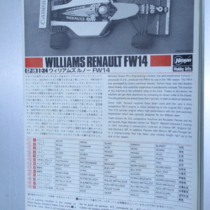 B22・ハセガワ 1/24 ウィリアムズ ルノー FW14 未組立て品 検）F1・HASEGAWA・Williams RENAULTの画像7