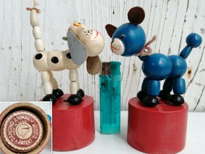 DANCING ANIMAL MADE IN JAPAN 犬 2個 まとめて ふいご入り 鳴き人形 木製 玩具 置物 ダンシングアニマル 輸出用 戦前 戦後 レトロ 古い