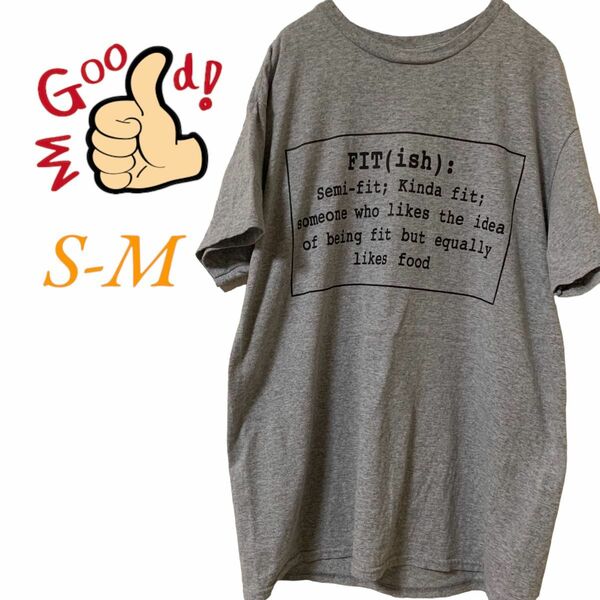 【US古着】グッドデザイン S-M グレーTシャツ 半袖 レギュラーヴィンテージ プリント メンズ レディース