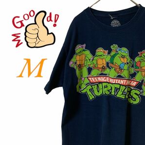 【US古着】タートルズ M ネイビー アニメ Tシャツ 半袖 レギュラーヴィンテージ プリント メンズ レディース