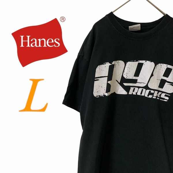 【US古着】Hanes ブラック L Tシャツ 半袖 レギュラーヴィンテージ プリント メンズ レディース