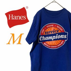 【US古着】Hanes ヘインズ ブルー M Tシャツ 半袖 レギュラーヴィンテージ プリント メンズ レディース