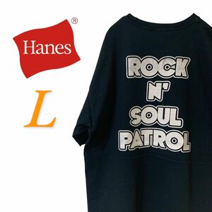 【US古着】Hanes ヘインズ ブラック L Tシャツ 半袖 レギュラーヴィンテージ プリント メンズ レディース