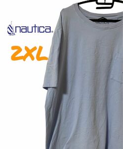 【US古着】NAUTICA ノーティカ ライトブルー 2XL Tシャツ 半袖 ワンポイント ポケT プリント メンズ レディース