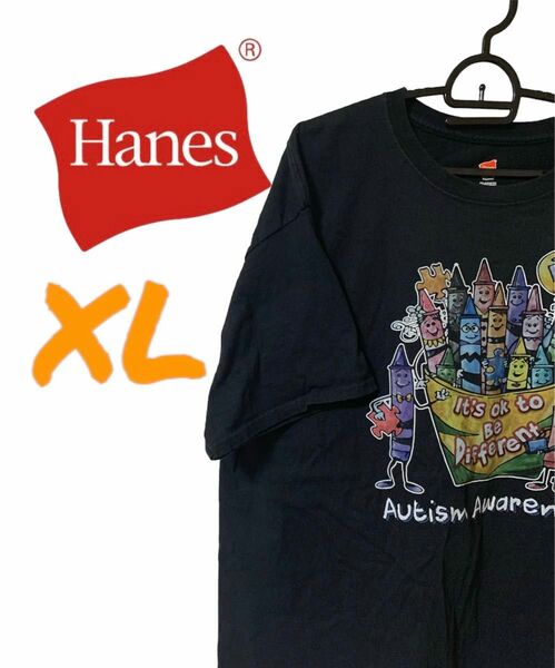 【US古着】Hanes ヘインズ ブラック XL Tシャツ 半袖 キャラ レギュラーヴィンテージ プリント メンズ レディース