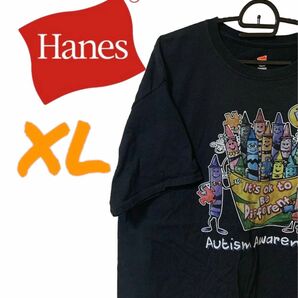 【US古着】Hanes ヘインズ ブラック XL Tシャツ 半袖 キャラ レギュラーヴィンテージ プリント メンズ レディース