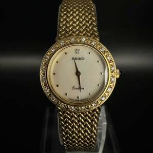 不動品 SEIKO EXCELINE セイコー エクセリーヌ 4N20-0390 ダイヤベゼル クォーツ レディース 腕時計の画像1