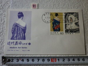 FDC 近代美術13集 1982年 2貼1消 機械ハト印 説明書無●91●