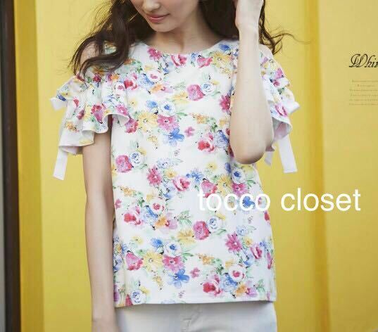 tocco closet トッコクローゼット　花柄　オフショルダー　カットソー