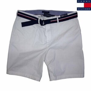 新品 トミーヒルフィガー ベルト付き ストレッチ ショートパンツ (42) ホワイト ゴルフにも！TOMMY HILFIGER THFLEX USAモデル /ba102