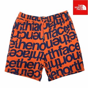 海外限定 新品 ノースフェイス 全面ロゴ スウェット ショートパンツ(L)オレンジxネイビー THE NORTH FACE USモデル日本未発売 /ba111