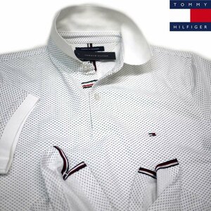 新品 トミーヒルフィガー 刺繍ロゴ ポロシャツ(M) ホワイト 柄 ゴルフにも！TOMMY HILFIGER USAモデル /ba10