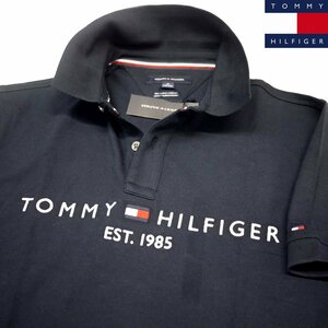 新品 トミーヒルフィガー 刺繍ロゴ ストレッチ ポロシャツ (L) ネイビー 紺 ゴルフにも！TOMMY HILFIGER USAモデル /ba21