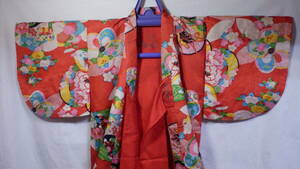  античный ребенок кимоно цветок способ машина тамбурин без тарелочек длина 86cm.40cm протершееся место . место есть натуральный шелк .. Showa : Taisho роман retro переделка 