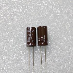 【日本ケミコン】 KY 低ESR 低Z　高温度 高周波平滑用 電解コンデンサー 25V 330μF 105℃ 330uF 5個＝1セット　〒84～　#07FY