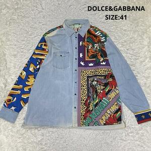 DOLCE&GABBANA ドルチェ&ガッバーナ DG SUPER KING Denim Shirt コミック 再構築デニムシャツ オーバーサイズ サイズ41 ブルー