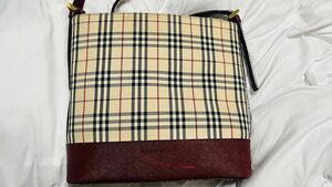 BURBERRY バーバリー ノバチェック レザー ショルダーバッグ ベージュ　ワインレッド　中古