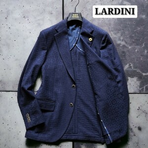 未使用級☆LARDINI 最高級テーラードジャケット カシミヤ混 40周年記念モデル ネイビージャケット 紺ブレ 50 希少 金色ブートニエール