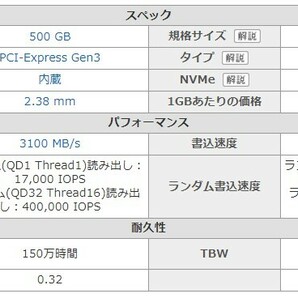 中古品 開封済み サムスン 980 MZ-V8V500B/IT シーケンシャルリード最大3100MB/s、シーケンシャルライト最大2600MB/sのNVMe SSD（500GB）の画像3