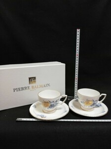 CS442.【未使用】PIERRE BALMAIN ピエールバルマン　カップ ソーサー ティーカップ ペア 洋食器　2客 花柄/80