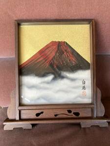 Art hand Auction E4102.真迹红富士日本画, 框架, 山水画, 富士山 /80, 古董, 收藏, 迪士尼, 其他的