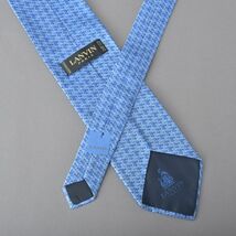 未使用 ランバン ネクタイ 幾何学模様 シルク ライトブルー 水色 総柄 タグ付き フランス製 ビジネス 紳士 スーツ LANVIN ブランド ※N101_画像6