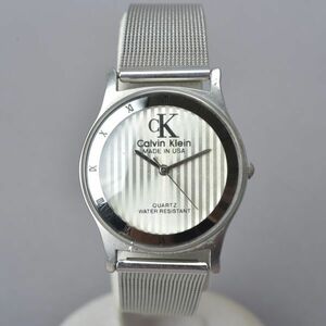 良品 Calvin Klein カルバンクライン 腕時計 稼働 41.6g シルバー ストライプ クウォーツ メッシュ ウォッチ ブランド #N〇681