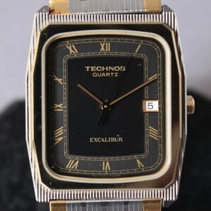 美品 TECHNOS テクノス エクスカリバー 腕時計 稼働 49.1g メンズ シルバー クォーツ ウォッチ ブラック文字盤 #N※745の画像2