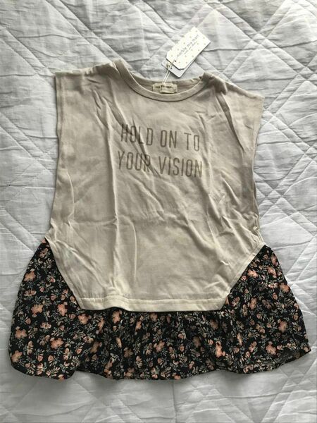 120cm marble mix mart 半袖　カットソー　Tシャツ 新品　春夏　夏服　トップス　花柄　ベージュ　シフォン