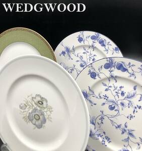 7703606-6【WEDGWOOD】BONE CHINA/Bone China/ウエッジウッド/ボーンチャイナ/大プレート/4点セット/BLUE PLUM/GLEN MIST/INDIA