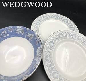 7703606-8【WEDGWOOD】BONE CHINA/Bone China/ウエッジウッド/ボーンチャイナ/中プレート 2/ボウル/3点セット/DOLPHINS/FRANCES BLUE