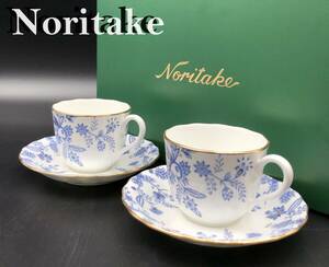 7703804-5【Noritake】bone china/ノリタケ/ボーンチャイナ/ブルー ソレンティーノ/ペアカップ＆ソーサー/カップ＆ソーサー/2客セット