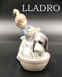 7700906-4【美品】LLADRO リヤドロ 「きれいにしましょうね」/少女と犬/犬と少女/置物 インテリア オブジェ