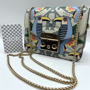 ★激レア×美品★FURLA フルラ メトロポリス 鳥 総柄 チェーンショルダーバッグ ショルダーバッグ ロック マルチカラー