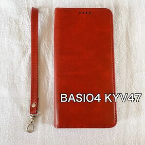 BASIO4 KYV47 ケース 手帳型 ストラップ かんたんスマホ2 レッド