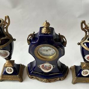 【動作品】西洋アンティーク 置き時計 ゼンマイ機械式時計  陶器 花瓶 ディスプレイの画像5