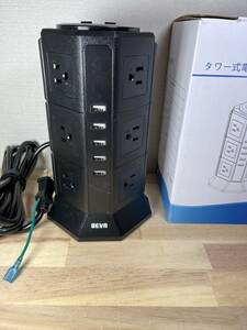 【一円スタート】タワー式電源タップ BEVA TP-VASU12J 3層縦コンセント 12AC充電口（100-125V）＋5USBポート「1円」URA01_2878