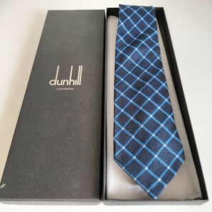 ダンヒル（Dunhill）紺ブルーチェックネクタイの画像1