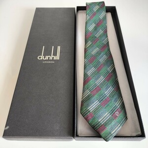 ダンヒル（Dunhill）ダークグリーン赤青線ストライプDロゴネクタイ