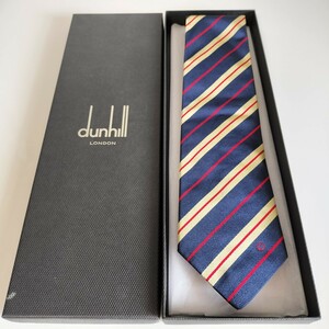 ダンヒル（Dunhill）紺ベージュ赤ストライプDロゴネクタイ