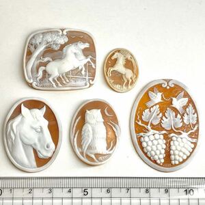 動物モチーフ!!●シェルカメオ5点おまとめ●a 22g/110ct ルース 裸石 宝石 ジュエリー jewelry 動物　shell cameo DE3